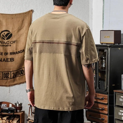 2026 Summer Appliques Patchwork Short Sleeve T-shirts For Men American-style Cotton Tshirt Casual Fashion Streetwear Clothes