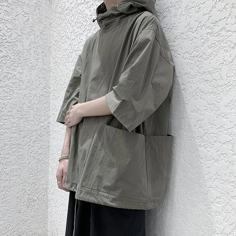 ARENS Men's T-shirt Hip Hop Streetwear Summer Harajuku Hooded T Shirt Hombres Fashion Loose Half-sleeved Pullover